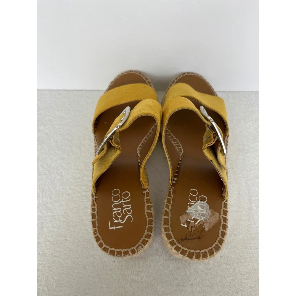 Franco Sarto Coastal Yellow Mustard Espadrille Wedge Sandals Womens 8M boho chic
